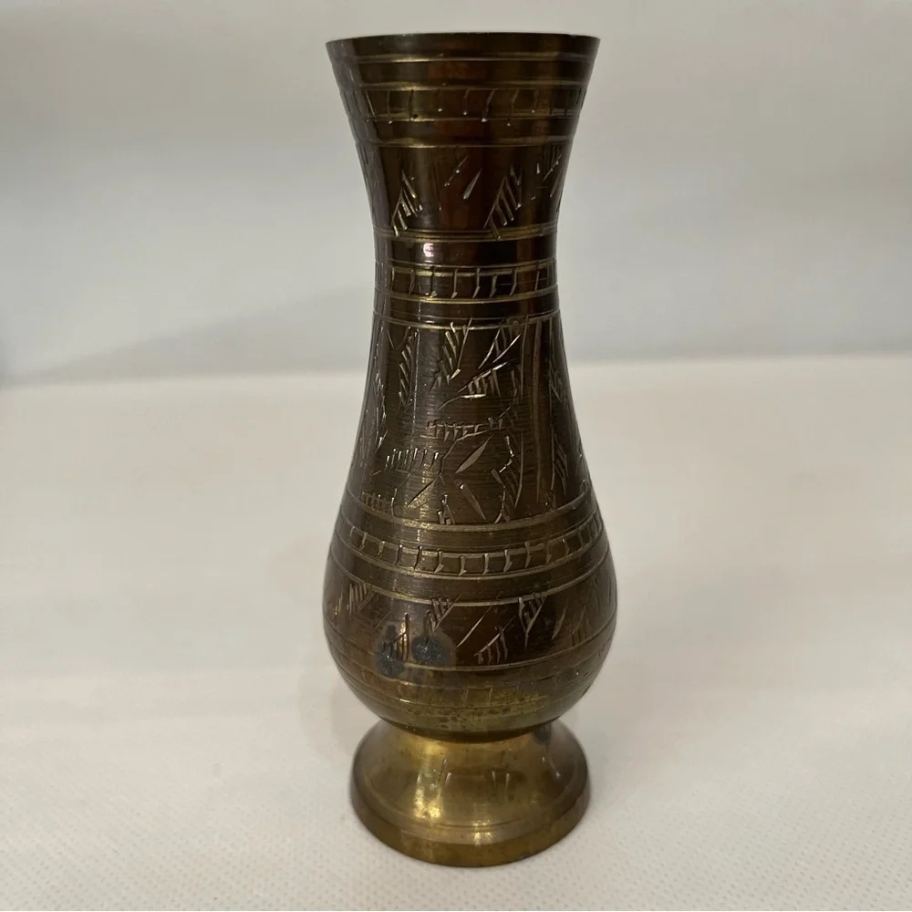 Vintage Etched Brass Mini Bud Vase